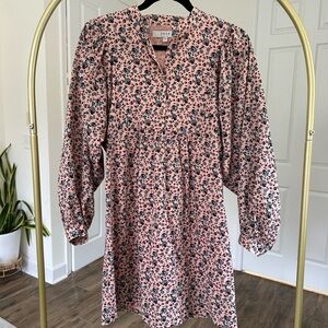 Joie Blush and Blue Floral Puff Long Sleeve Dress